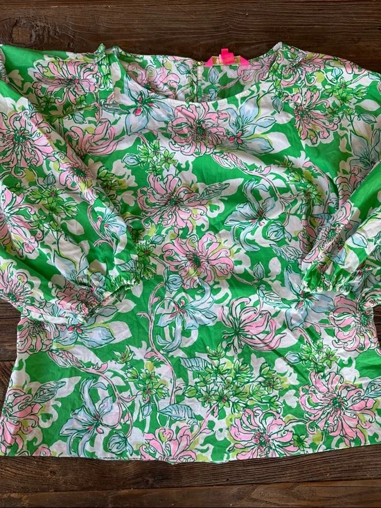 Lilly Pulitzer Barbara cotton puff sleeve pop over spearmint blossom views 10 - Picture 10 of 12